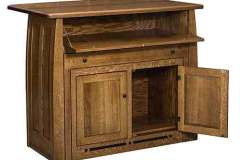 Boulder Creek Island Cabinet showing drop down door for table leaf storage.