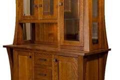 Quarter Sawn Oak Amish hutch with glass end panels. Lower drawers add extra storage.