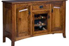 Our Amish custom Cambria sideboard with the wine bottle racks in the center. Shown with raised panel doors and ends.