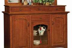 This Garrison Amish built buffet has a beveled glass mirror in the back splash. 4 drawers and 3 doors.