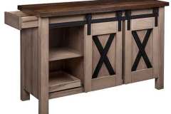 The sliding barn doors with the X pattern complement this buffet. It is shown in Brown Maple wood.