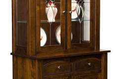 Leaded glass door show off the Mondovi hutch. Complete with glass end panels and curved drawer fronts.