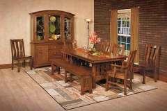 This Olde Century Mission hutch complements the trestle table, bench, and chairs. It is available in different woods.