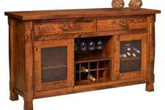 This buffet is designed to store wine bottles and glasses. It is custom Amish made in the Rock Island style.