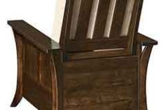 This is one of our many styles of amish made recliners in walnut wood. It has several positions for the back as well as a foot rest.