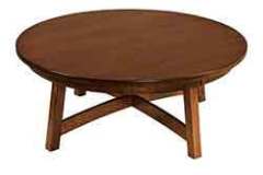 Here is our Amish crafted Colbran round coffee table. The standard size is 48" but you can make bigger if needed and pick you wood and stain.