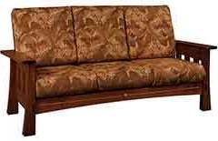 Here is a custom Amish made mission sofa. Many different fabrics are available for the cushions.