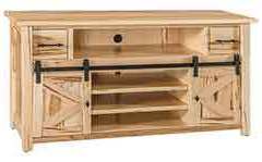 60" tv cabinet in Rustic Hickory with the shelves instead of the sliding doos.
