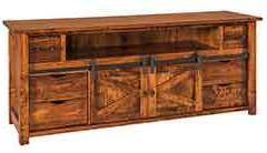 This is another style of a tv cabinet with the sliding barn doors. Extra drawers are also included.