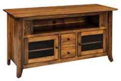 Here is our Brown Maple custom crafted 59" wide, 2 door/2 drawer tv stand. A large open space at the top is suitable to store most of your components.