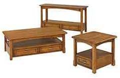 Our West Lake coffee, sofa, and end table set in the open style is seen here.