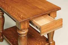 Here is the drawer detail of the Harvest table. The drawer slides are full extension side mount slides.