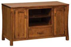 The plain front drawer and reverse panel doors show off our Amish built Heartland plasma cabinet. All of the shelves are adjustable as well.