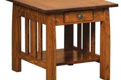 Our mission style Henderson open end table that is custom built is shown here. Different sizes, wood, and stain colors are available.