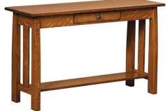 Amish custom handcrafted Henderson Sofa Table crafted out of solid quarter sawn white oak with a full extension drawer. Stained in a Michael's Cherry stain color finish.