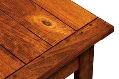 With the Homestead style pieces the ends of the plank tops are held together with a pegged bread board style end. A must for your home.