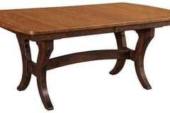 Here you are seeing the Jessica dining table with a two tone stain finish. You can also elect to have a top and base made with different woods.