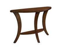 This is an elegantly styled Amish made Jessica half round sofa table. This one is seen in Brown Maple wood and with the corners rounded.