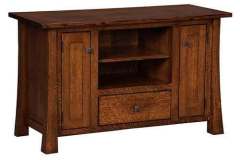 This is our 1/4 Sawn Oak Lakewood Plasma tv cabinet. It is seen here with Michael's Cherry stain and flat panel ends and doors.
