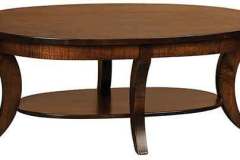 The Madison oval top custom Amish made coffee table is seen here in Brown Maple wood.