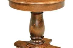 This round Mason end table is custom built in Soft Maple wood. It is seen here with Michael's Cherry stain.