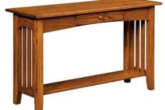 This is our custom Pilgrim Sofa table. It is considered a Mission style with shaker mission slatted ends.