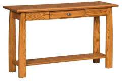 Here is our Amish built Oak Woodbury Sofa table. This one has a center drawer with a shelf underneath.