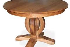 Seen here in the 48" round size is our Amish made Master single pedestal table. It is shown as a solid top but you can get up to 2 leaves with it as well. This is shown here in Cherry wood with a clear coat finish.