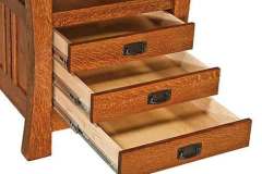 Shown in Quarter Sawn Oak wood are the 3 three storage drawers for the Amish built Arts and Crafts Cabinet table.