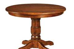 Amish made Preston single pedestal table. Several sizes are available from 36" up to 72" round with solid top or up to 4 leaves.