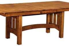 Check out the Vancouver Trestle Table with the Bow End top. Leaves or solid are available.