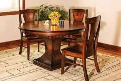 Westin table and chair set shown in Brown Maple wood. Cna be custom made in a wide array of sizes and in solid top or with leaf expansion.