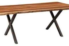 This live edge table in the Xavier style is shown with powder coated metal legs.